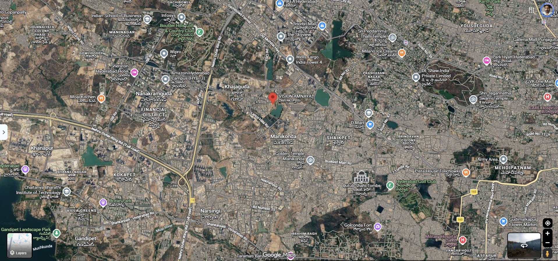Vision Amnaya real satellite location map in Khajaguda, Hyderabad